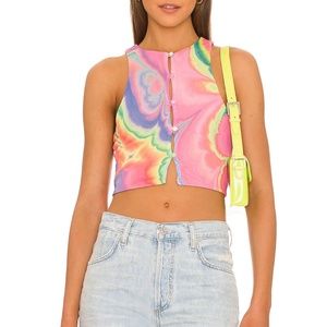 Calabra Mesh Crop Top in Abstract Multi Marble